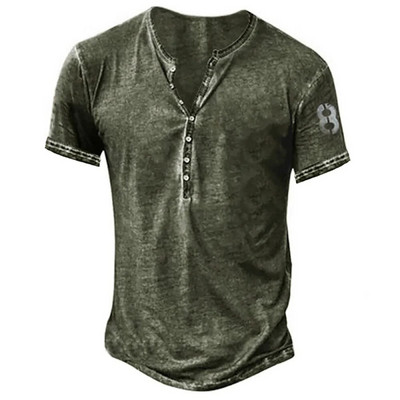 2023 Muške košulje Henley obična košulja s V-izrezom Top s printom Vintage pamučna prevelika majica s kratkim rukavima Muška Harajuku odjeća Streetwear Homme