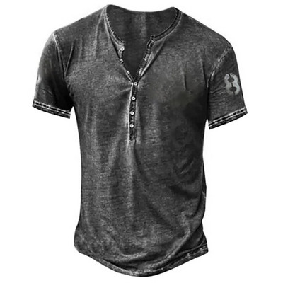 2023 Muške košulje Henley obična košulja s V-izrezom Top s printom Vintage pamučna prevelika majica s kratkim rukavima Muška Harajuku odjeća Streetwear Homme