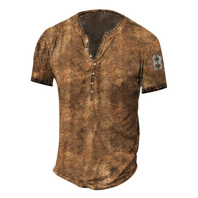 2023 Muške košulje Henley obična košulja s V-izrezom Top s printom Vintage pamučna prevelika majica s kratkim rukavima Muška Harajuku odjeća Streetwear Homme