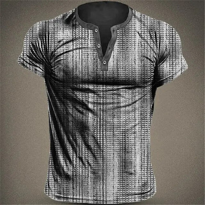 2023 Muške košulje Henley obična košulja s V-izrezom Top s printom Vintage pamučna prevelika majica s kratkim rukavima Muška Harajuku odjeća Streetwear Homme