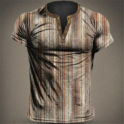 2023 Muške košulje Henley obična košulja s V-izrezom Top s printom Vintage pamučna prevelika majica s kratkim rukavima Muška Harajuku odjeća Streetwear Homme
