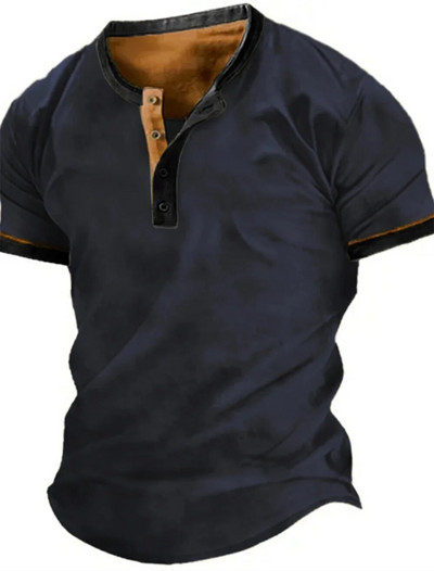 2023 Muške košulje Henley obična košulja s V-izrezom Top s printom Vintage pamučna prevelika majica s kratkim rukavima Muška Harajuku odjeća Streetwear Homme