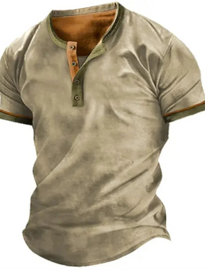 2023 Muške košulje Henley obična košulja s V-izrezom Top s printom Vintage pamučna prevelika majica s kratkim rukavima Muška Harajuku odjeća Streetwear Homme