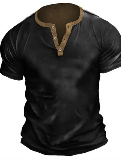 2023 Muške košulje Henley obična košulja s V-izrezom Top s printom Vintage pamučna prevelika majica s kratkim rukavima Muška Harajuku odjeća Streetwear Homme