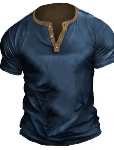 2023 Muške košulje Henley obična košulja s V-izrezom Top s printom Vintage pamučna prevelika majica s kratkim rukavima Muška Harajuku odjeća Streetwear Homme