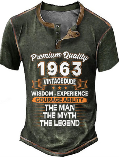 2023 Muške košulje Henley obična košulja s V-izrezom Top s printom Vintage pamučna prevelika majica s kratkim rukavima Muška Harajuku odjeća Streetwear Homme