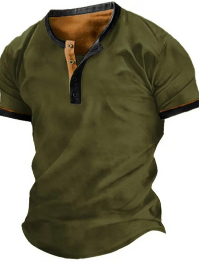 2023 Muške košulje Henley obična košulja s V-izrezom Top s printom Vintage pamučna prevelika majica s kratkim rukavima Muška Harajuku odjeća Streetwear Homme