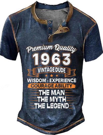 2023 Muške košulje Henley obična košulja s V-izrezom Top s printom Vintage pamučna prevelika majica s kratkim rukavima Muška Harajuku odjeća Streetwear Homme