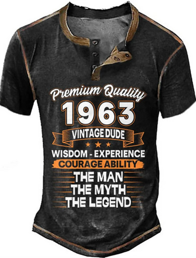 2023 Muške košulje Henley obična košulja s V-izrezom Top s printom Vintage pamučna prevelika majica s kratkim rukavima Muška Harajuku odjeća Streetwear Homme