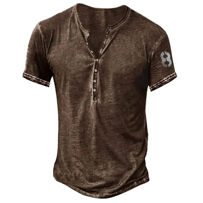 2023 Muške košulje Henley obična košulja s V-izrezom Top s printom Vintage pamučna prevelika majica s kratkim rukavima Muška Harajuku odjeća Streetwear Homme