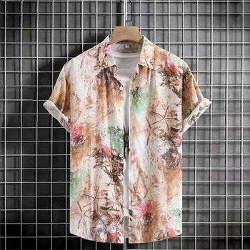 Обикновена мъжка риза с 3d печат Ретро модно горнище Свободно голямо облекло Всеки ден Ежедневна риза с къс ръкав Комфортно мъжко облекло