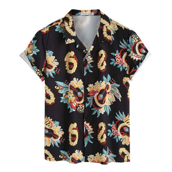 Обикновена мъжка риза с 3d печат Ретро модно горнище Свободно голямо облекло Всеки ден Ежедневна риза с къс ръкав Комфортно мъжко облекло