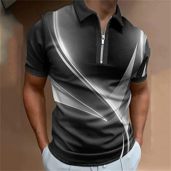 Модни мъжки дрехи Поло тениски Ежедневни тениски с отложна яка с цип Облекло за голф Тениска с принт на стълба и къс ръкав Мъжки блузи с поло