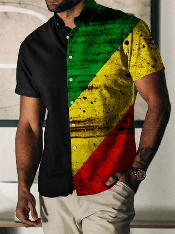 2023 Νέα ανδρικά πουκάμισα Rainbow printing κοντά μανίκια ανδρικά ρούχα με κουμπιά πέτο πουκάμισα για άνδρες Streetwear Vintage μπλούζα