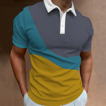 Нова мъжка поло тениска с щампа на райе Семпло мъжко облекло Лятна ежедневна широка риза с къс ръкав Моден дишащ суичър
