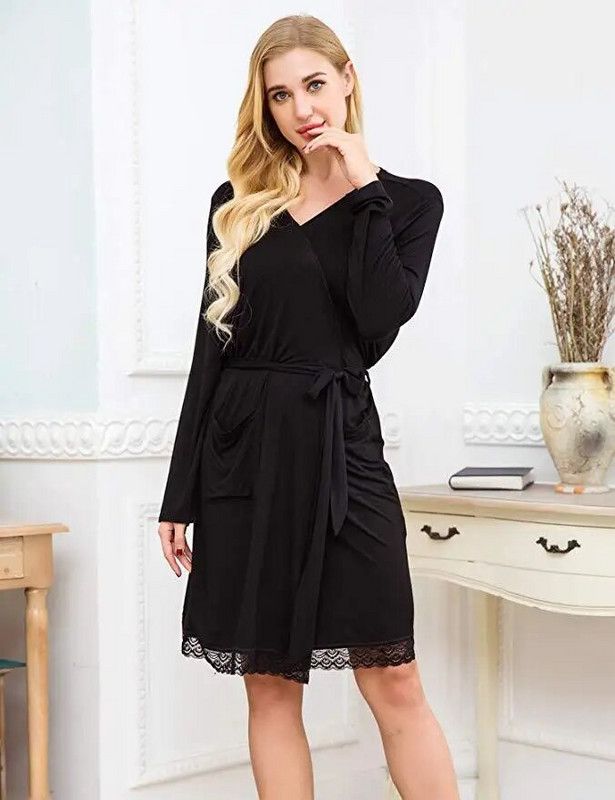 Jesenska trudnička spavaćica za žene, trudnice i dojilje, jednobojna čipkana spavaćica s džepovima, pidžama za trudnice i dojilje