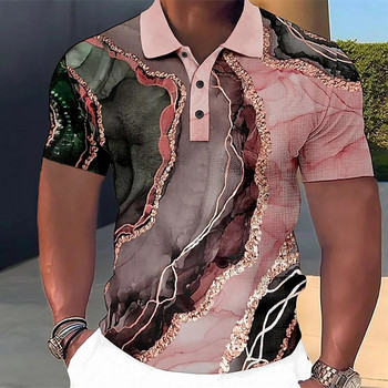 Πολυτελές ανδρικό μπλουζάκι πόλο 3d πολύχρωμο εμπριμέ μοντέρνα ανδρικά ρούχα Σχεδιαστής δρόμου Κοντό μανίκι υπερμεγέθη πουκάμισο και μπλούζα