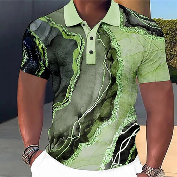 Луксозна мъжка поло тениска с 3d цветни щампи Модно мъжко облекло Street Designer Голяма риза и блуза с къс ръкав