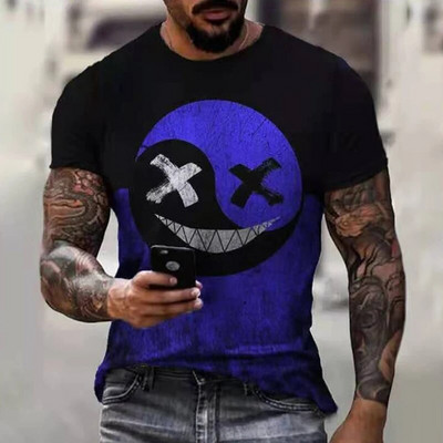 2023 m. nauji negabaritinių marškinėlių vyriški laisvalaikio trumpomis rankovėmis hip-hopo besišypsančio veido spaudiniai didelio dydžio marškinėliai megztiniai, vyriški marškinėlių viršus