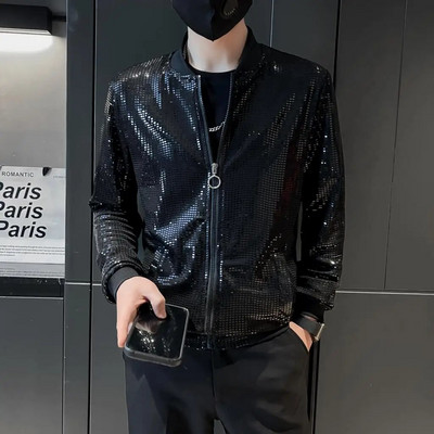 Pánske streetwear bundy Y2K pre nočné kluby a pódiá, tenké motocyklové bundy Trendyol pre mužov, hip hopové flitrované bombery, kabát, módne oblečenie