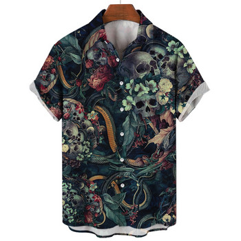 Ανδρικό πουκάμισο κρανίο Streetwear Ανδρικά ρούχα Harajuku Μπλουζάκια Gothic κοντομάνικο T-shirt Vintage Fashion Button Ανδρικό πουκάμισο Camisa