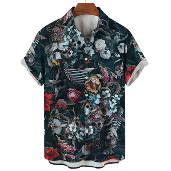 Риза с череп за мъже Streetwear Harajuku Мъжки дрехи Топове Готик тениска с къс ръкав Vintage Fashion Button Мъжка риза Camisa