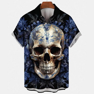 Košulja s lubanjom za muškarce Streetwear Harajuku Muška gornja odjeća Gotička majica kratkih rukava Vintage Fashion Button Muška košulja Camisa