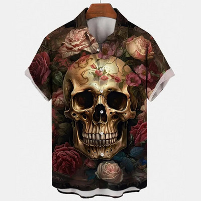 Košulja s lubanjom za muškarce Streetwear Harajuku Muška gornja odjeća Gotička majica kratkih rukava Vintage Fashion Button Muška košulja Camisa