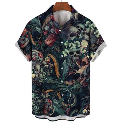 Košulja s lubanjom za muškarce Streetwear Harajuku Muška gornja odjeća Gotička majica kratkih rukava Vintage Fashion Button Muška košulja Camisa