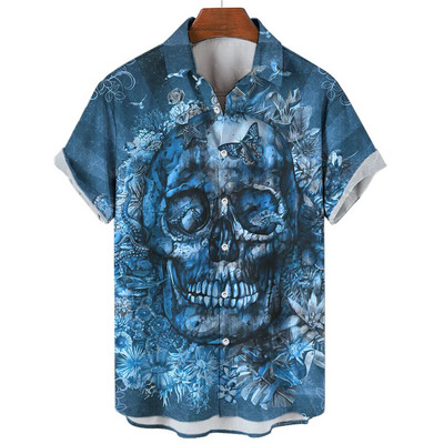 Košulja s lubanjom za muškarce Streetwear Harajuku Muška gornja odjeća Gotička majica kratkih rukava Vintage Fashion Button Muška košulja Camisa