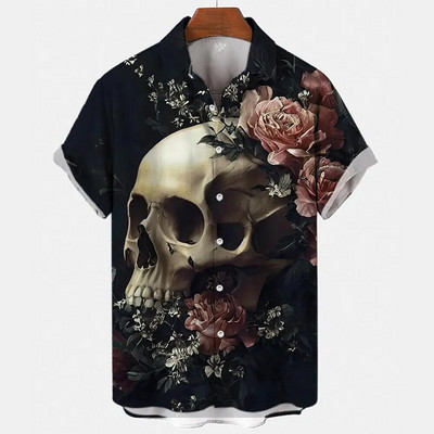 Košulja s lubanjom za muškarce Streetwear Harajuku Muška gornja odjeća Gotička majica kratkih rukava Vintage Fashion Button Muška košulja Camisa