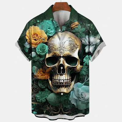 Košulja s lubanjom za muškarce Streetwear Harajuku Muška gornja odjeća Gotička majica kratkih rukava Vintage Fashion Button Muška košulja Camisa