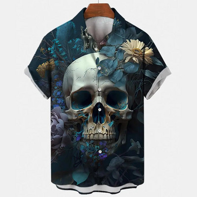 Košulja s lubanjom za muškarce Streetwear Harajuku Muška gornja odjeća Gotička majica kratkih rukava Vintage Fashion Button Muška košulja Camisa