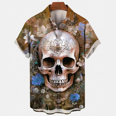 Košulja s lubanjom za muškarce Streetwear Harajuku Muška gornja odjeća Gotička majica kratkih rukava Vintage Fashion Button Muška košulja Camisa