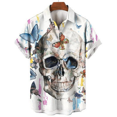 Košulja s lubanjom za muškarce Streetwear Harajuku Muška gornja odjeća Gotička majica kratkih rukava Vintage Fashion Button Muška košulja Camisa