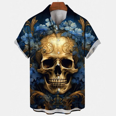 Košulja s lubanjom za muškarce Streetwear Harajuku Muška gornja odjeća Gotička majica kratkih rukava Vintage Fashion Button Muška košulja Camisa