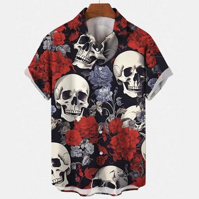 Košulja s lubanjom za muškarce Streetwear Harajuku Muška gornja odjeća Gotička majica kratkih rukava Vintage Fashion Button Muška košulja Camisa