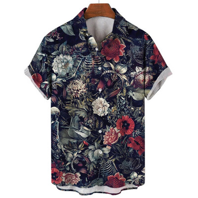 Košulja s lubanjom za muškarce Streetwear Harajuku Muška gornja odjeća Gotička majica kratkih rukava Vintage Fashion Button Muška košulja Camisa