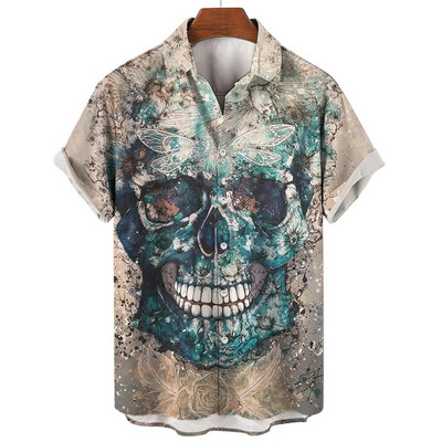 Košulja s lubanjom za muškarce Streetwear Harajuku Muška gornja odjeća Gotička majica kratkih rukava Vintage Fashion Button Muška košulja Camisa