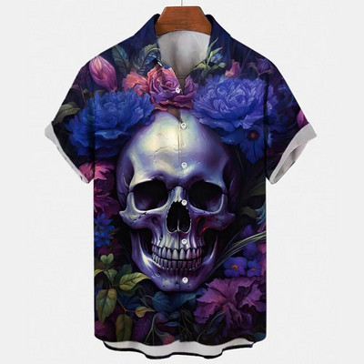 Košulja s lubanjom za muškarce Streetwear Harajuku Muška gornja odjeća Gotička majica kratkih rukava Vintage Fashion Button Muška košulja Camisa