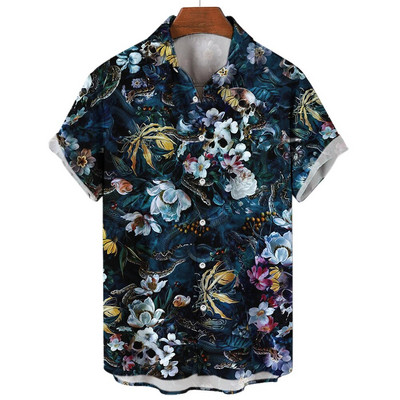 Košulja s lubanjom za muškarce Streetwear Harajuku Muška gornja odjeća Gotička majica kratkih rukava Vintage Fashion Button Muška košulja Camisa