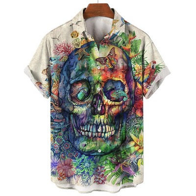 Košulja s lubanjom za muškarce Streetwear Harajuku Muška gornja odjeća Gotička majica kratkih rukava Vintage Fashion Button Muška košulja Camisa