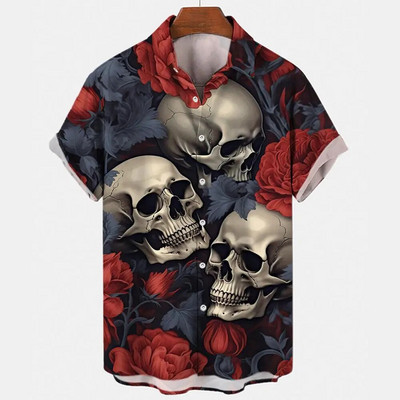 Košulja s lubanjom za muškarce Streetwear Harajuku Muška gornja odjeća Gotička majica kratkih rukava Vintage Fashion Button Muška košulja Camisa