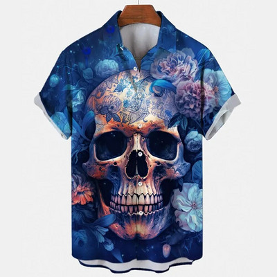 Košulja s lubanjom za muškarce Streetwear Harajuku Muška gornja odjeća Gotička majica kratkih rukava Vintage Fashion Button Muška košulja Camisa