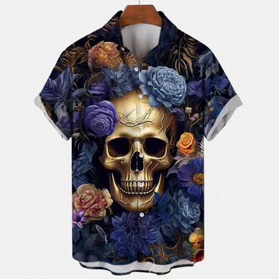 Košulja s lubanjom za muškarce Streetwear Harajuku Muška gornja odjeća Gotička majica kratkih rukava Vintage Fashion Button Muška košulja Camisa