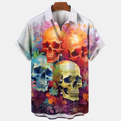 Košulja s lubanjom za muškarce Streetwear Harajuku Muška gornja odjeća Gotička majica kratkih rukava Vintage Fashion Button Muška košulja Camisa