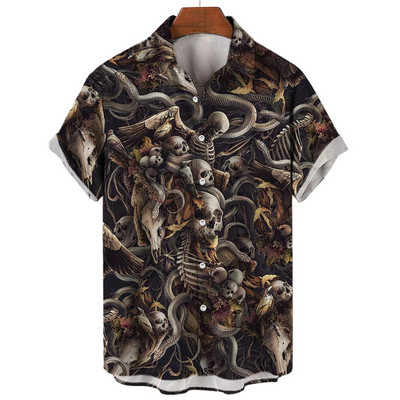 Košulja s lubanjom za muškarce Streetwear Harajuku Muška gornja odjeća Gotička majica kratkih rukava Vintage Fashion Button Muška košulja Camisa