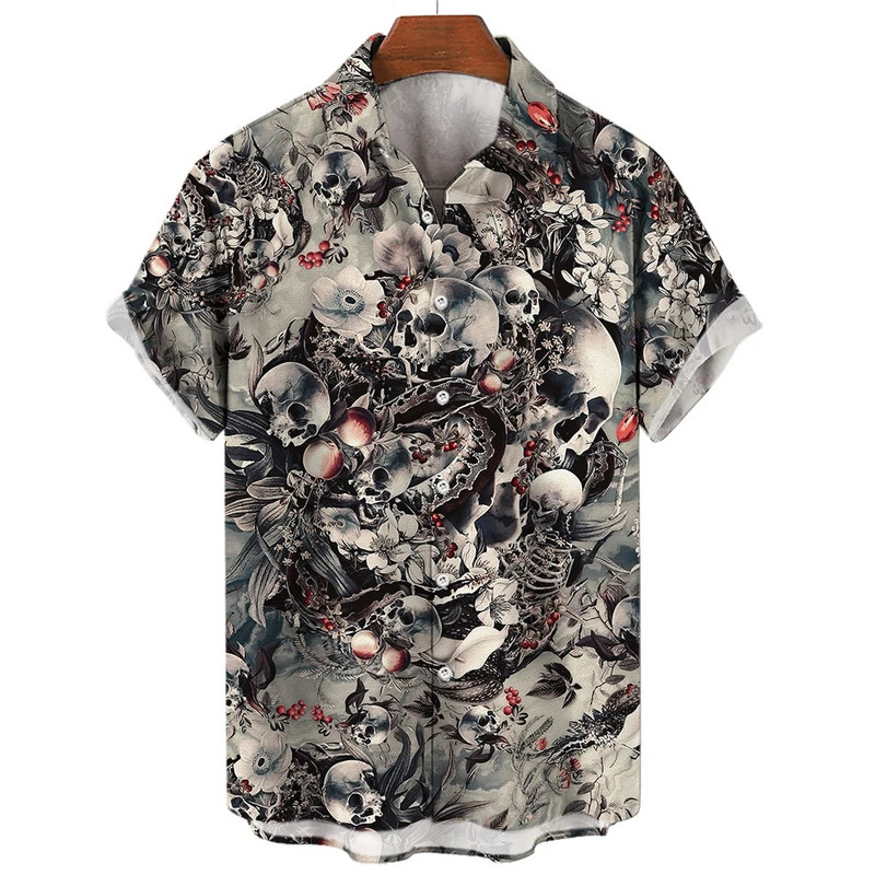 Košulja s lubanjom za muškarce Streetwear Harajuku Muška gornja odjeća Gotička majica kratkih rukava Vintage Fashion Button Muška košulja Camisa