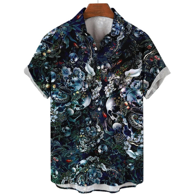 Košulja s lubanjom za muškarce Streetwear Harajuku Muška gornja odjeća Gotička majica kratkih rukava Vintage Fashion Button Muška košulja Camisa