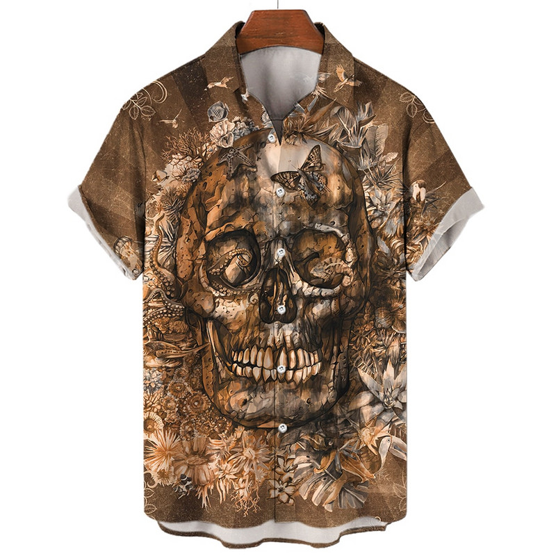 Košulja s lubanjom za muškarce Streetwear Harajuku Muška gornja odjeća Gotička majica kratkih rukava Vintage Fashion Button Muška košulja Camisa